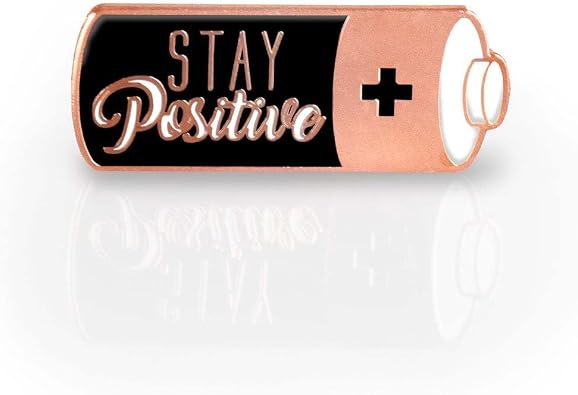 Pun Enamel Pin by LifeBeats | Cute Pin for Clothes, Jackets, Hats, Bags, and Lanyards | Hat Pin with a Greeting Card | Lapel Pin with Sturdy Backing, Stay Positive Battery