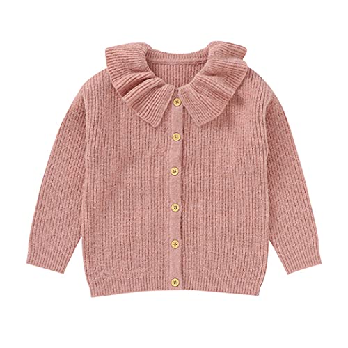 Girls' Sweater Autumn Solid Color Lotus Leaf Collar Children Knitted Cardigan Sweater