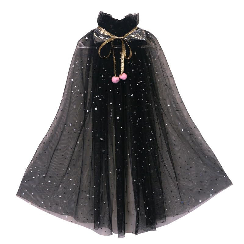 Image of Princess Cape for Girls - Colorful Sequin Cloak with Crown and Wand for Birthday, Halloween, Fancy Dress & Carnival