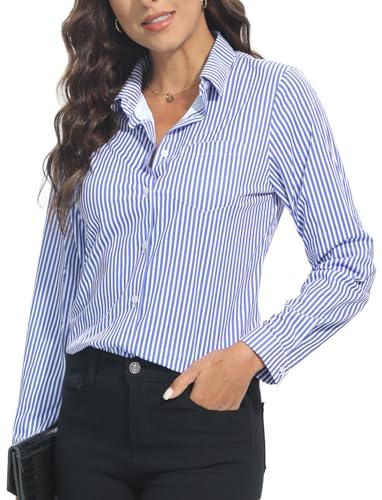 Image of Soft Wrinkle-Free Button Down Stretch Shirts for Women, Breathable Moisture-Wicking Casual Work Dress Tops