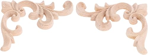 Miniatura 9 de MUXSAM Apliques decorativos de madera, 2 pares de flores talladas de madera sin pintar para armarios, cofres, espejos, cajas, puertas, paredes,