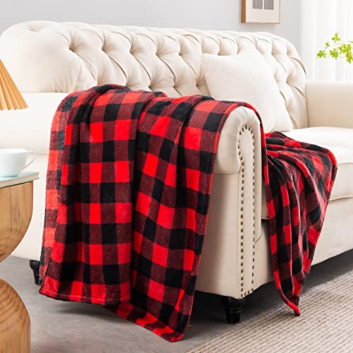 Image of BEDELITE Plaid Fleece Throw Blanket, Red & Black Buffalo 50x60 Throw