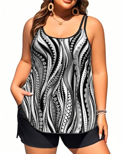 Image of Tempt Me Plus Size Tankini Swimsuits - Women Two Piece Tankini Top with Shorts Flowy Swimsuit 2025 Bathing Suits