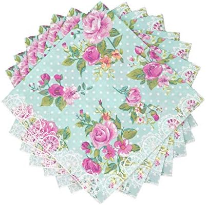 WallyE Paper Napkins for Bridal Shower Tea Party Birthday or Wedding, Vintage Blue Floral, 20 Pack