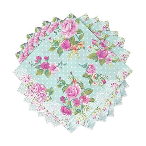 WallyE Paper Napkins for Bridal Shower Tea Party Birthday or Wedding, Vintage Blue Floral, 100 Pack Cover