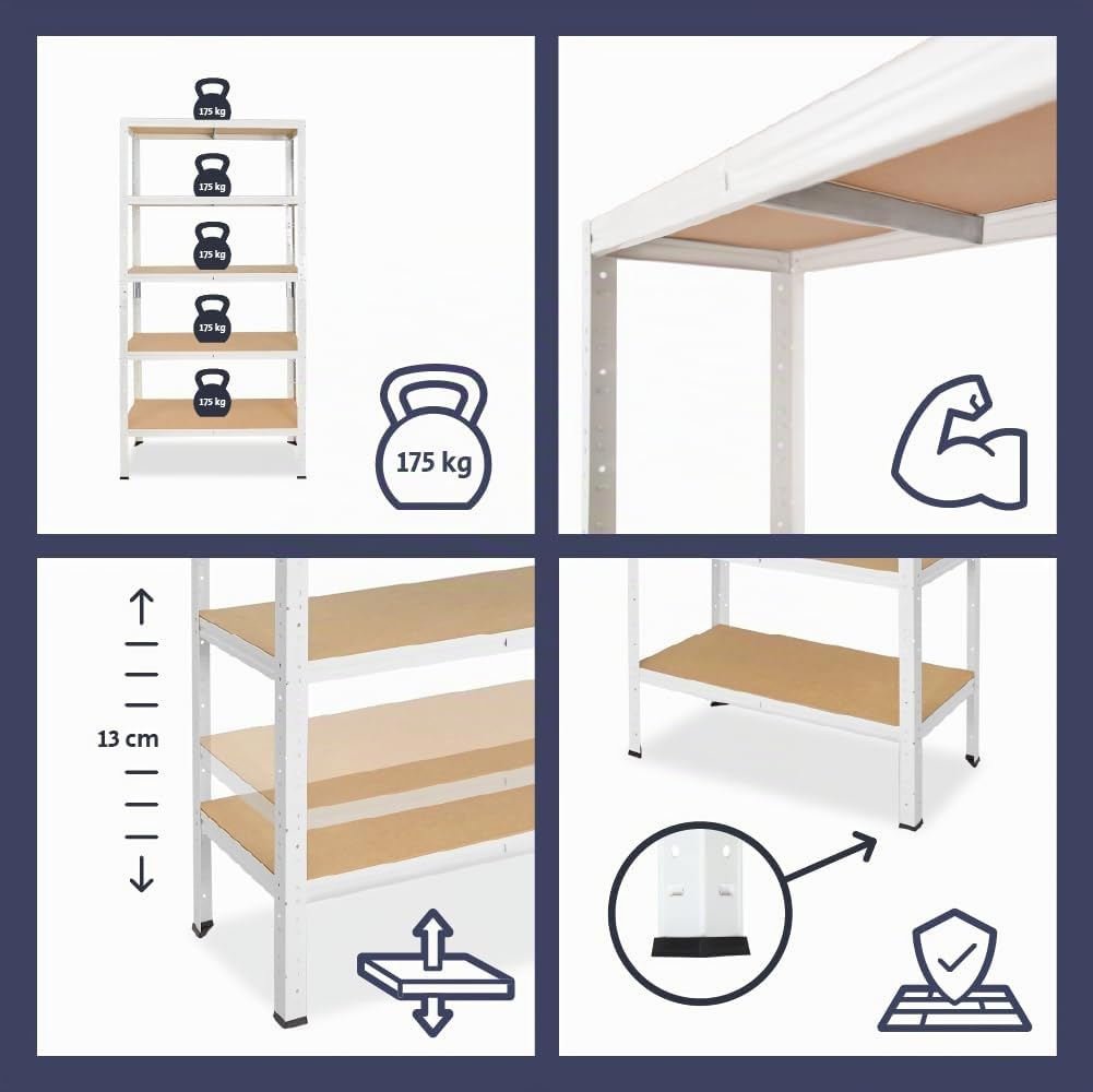 shelfplaza® 230x100x30cm HOME Scaffale metallo per carichi pesanti bianco con 6 ripiani con 145kg capacità di carico/Scaffali in metallo per garage come scaffali per ripostiglio o officina