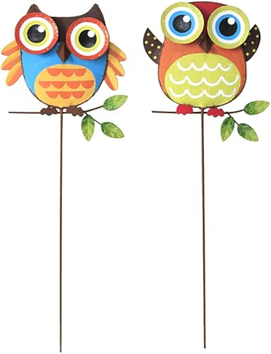 Juego de 2 estacas de metal con diseño de atracción, decoración de búho para interiores y exteriores, decoración de búho para patio, césped, jardín,