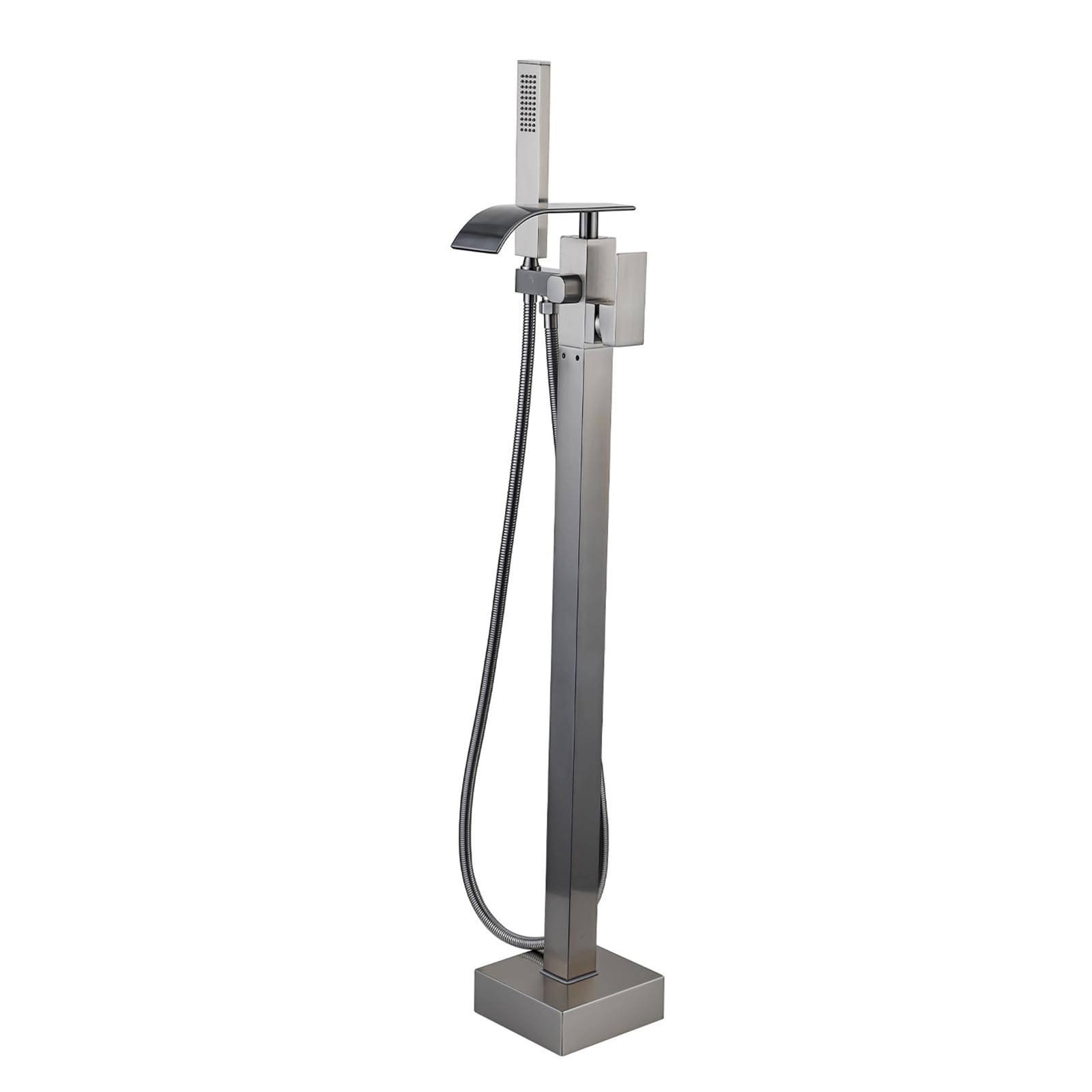 WOTZOV Waterfall Bath Mixer Taps With Shower Freestanding Brass Hot And Cold 360 Rotation Freestanding Bathtub Faucet, Brushed Silver，Brushed Silver