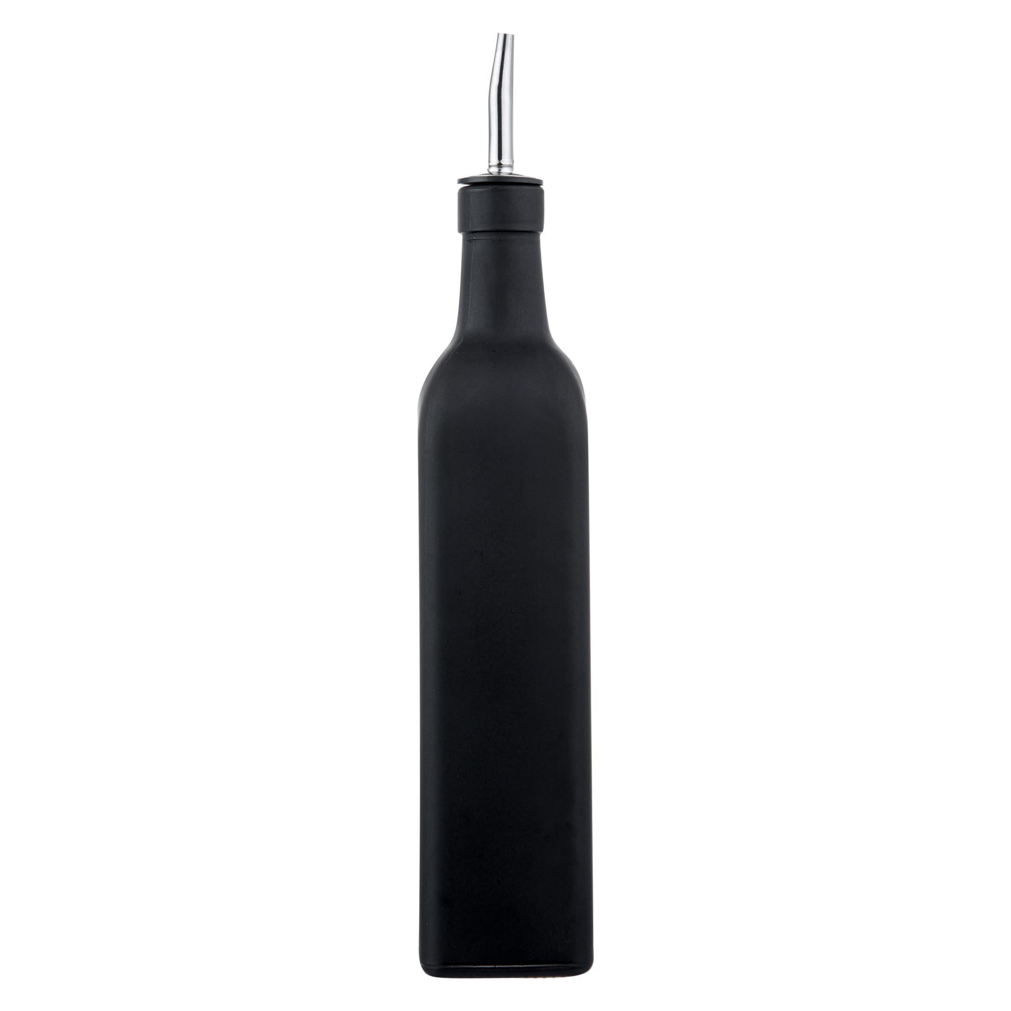 RW Base - Dispensador de aceite de oliva de vidrio negro de 17 onzas, con vertedor de acero inoxidable, 2 1/4 pulgadas x 2 1/4 pulgadas x 12 1/2 pulgadas, 1 caja