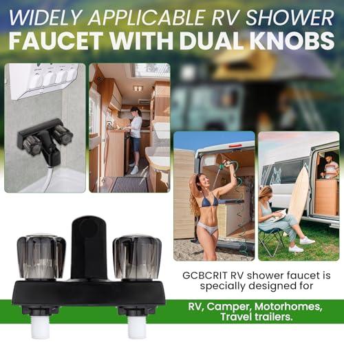Image of RV Shower Faucet with Hose and Head, RV Outdoor Shower Kits, RV Tub Faucet with Shower Diverter Outdoor Shower Kit Fits for RV /Campers,Travel Trailer,Motorhome (Bathtub Faucet Kit, Black)