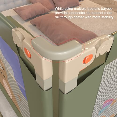 Image of BAYBEE Baby Bed Rail Guard (180x80cm), Bedrail for Baby Safety with 28 Height Adjustable, Portable Bed Side Protector for Babies Falling | Foldable Single Side Bed Railing,1 Side, Dark Green