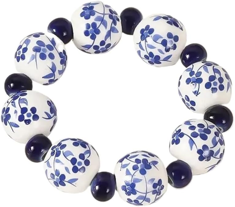 Napkin Rings 12pcs Creative Ethnic Style Hand-Painted Blue and White Beads Napkin Ring Home Table Decoration Napkin Buckle for Family Dinner, Wedding