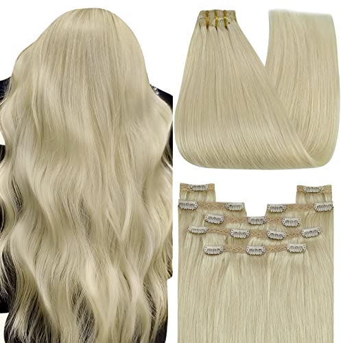 Image of YoungSee 120G Hair Extensions Clip ins Beige Blonde Clip in Human Hair Extensions Invisible Clip on Blonde Hair Extension Long-Lasting Add Volume 14Inch 7Pcs