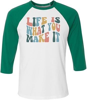Life is What You Make It Three-Quarter Raglan Sleeve Baseball Shirt Unisex X-Small White/Kelly