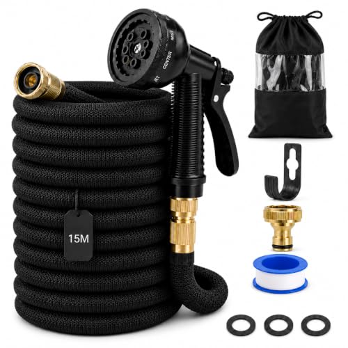 Manguera de Jardín 30m – Flexible y Resistente, Antienredos y Antifugas, con Boquilla de Pulverización y Conectores para Riego en Exteriores.