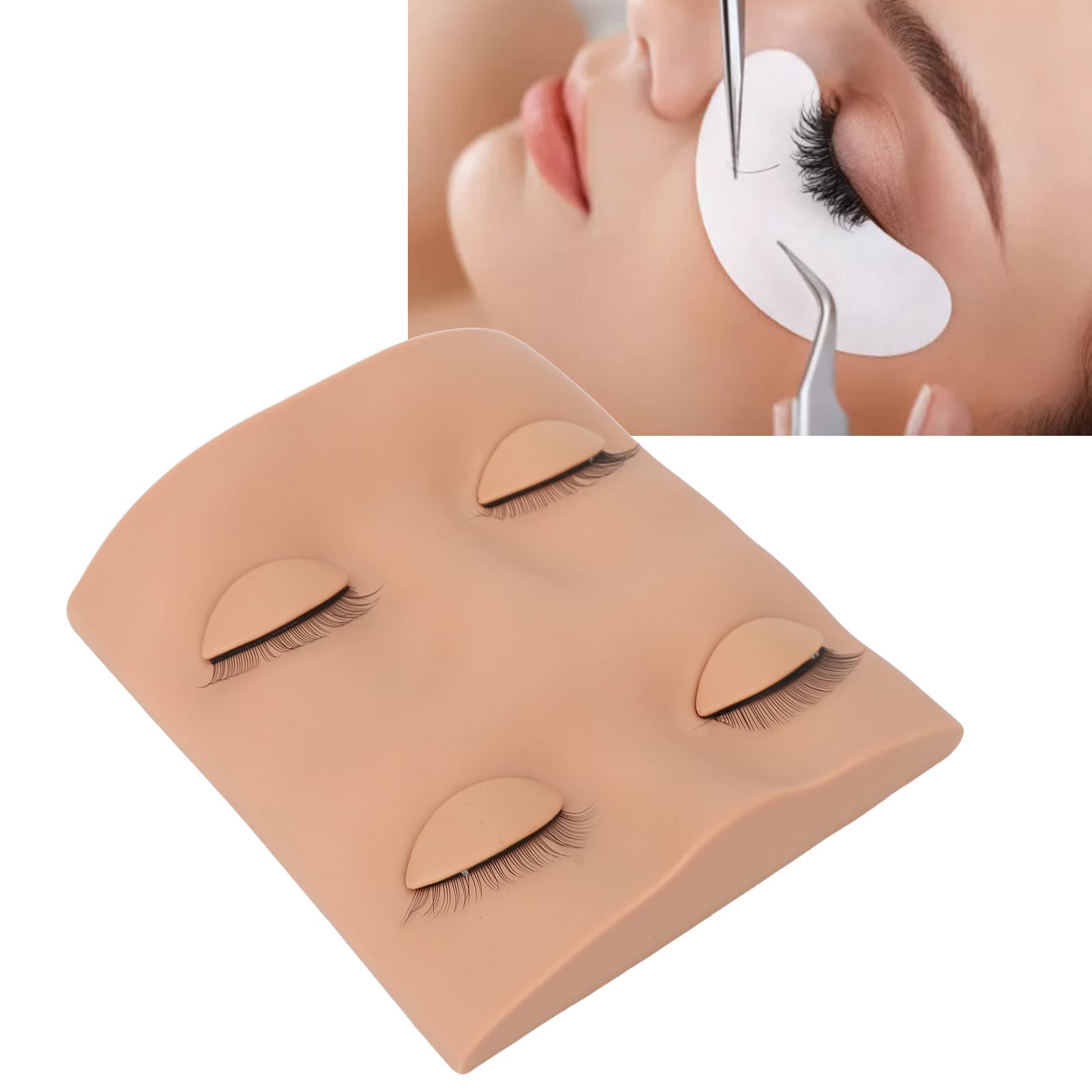 False Eyelashes Extension Practice Mannequin Head with Removable Eyelids for Makeup Training Reusable Material Grafting Eyelash Suitable for Beginners DIY(Skin Color) - Image 3