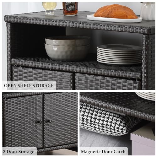 Googic Outdoor Wicker Storage Cabinet - Patio Bar Table With Wheel,Outdoor Buffet Cabinet Movable,Garden Weather-Proof Bar Table/Cart For Indoor&Outdoor thumb #4