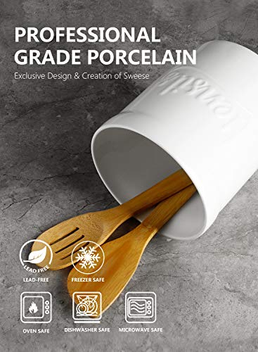 Sweese 811.101 Kitchen Utensil Holder, 7″ Large Porcelain Stable Utensil Caddy With Countertop Counter Utensil Organizer, Cooking Utensil Organizer Caddy For Farmhouse Kitchen Décor, White #TOP1