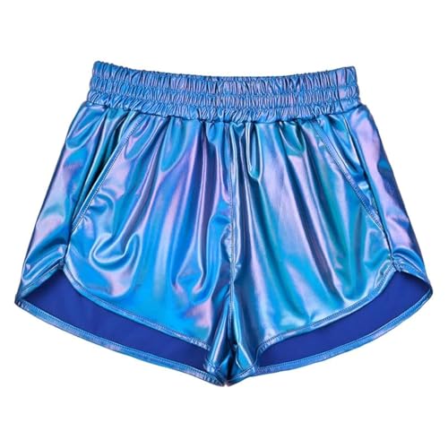 Image of Perfashion Women's Metallic Shiny Shorts Sparkly Hot Yoga Outfit