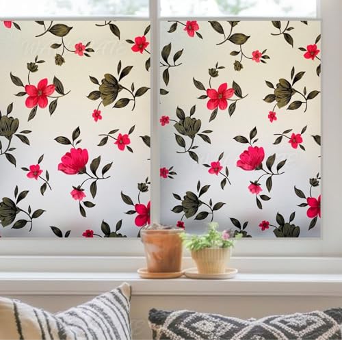 Image of WALLMATE Self Adhesive Window Film Frosted 3D Glass Door Window Frosted Film for Home /Office /Bathroom & Living Room Multicolor Frosted Film (16 x 175 Inch, Dazy Flower)
