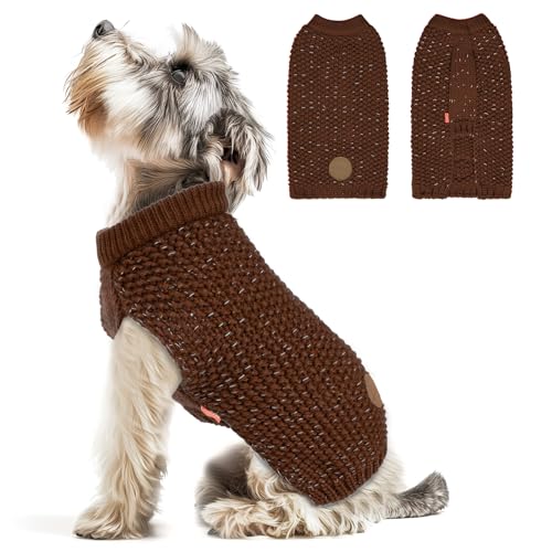 Image of KYEESE Reflective Yarn Dog Sweater for Small Dogs Thick Knit Pullover | Reflective for Visibility, Leash Hole for Walk, Stretchy Fit, Lightweight & Warm, Gentle on Sensitive Skin, Winter Daily Wear