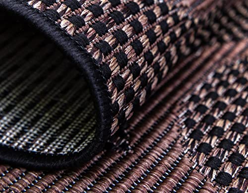 Unique Loom Collection Bohemian, Botanical, Coastal, Vintage, Indoor And Outdoor Area Rug, 5 Ft X 8 Ft, Chocolate Brown/Black #TOP4