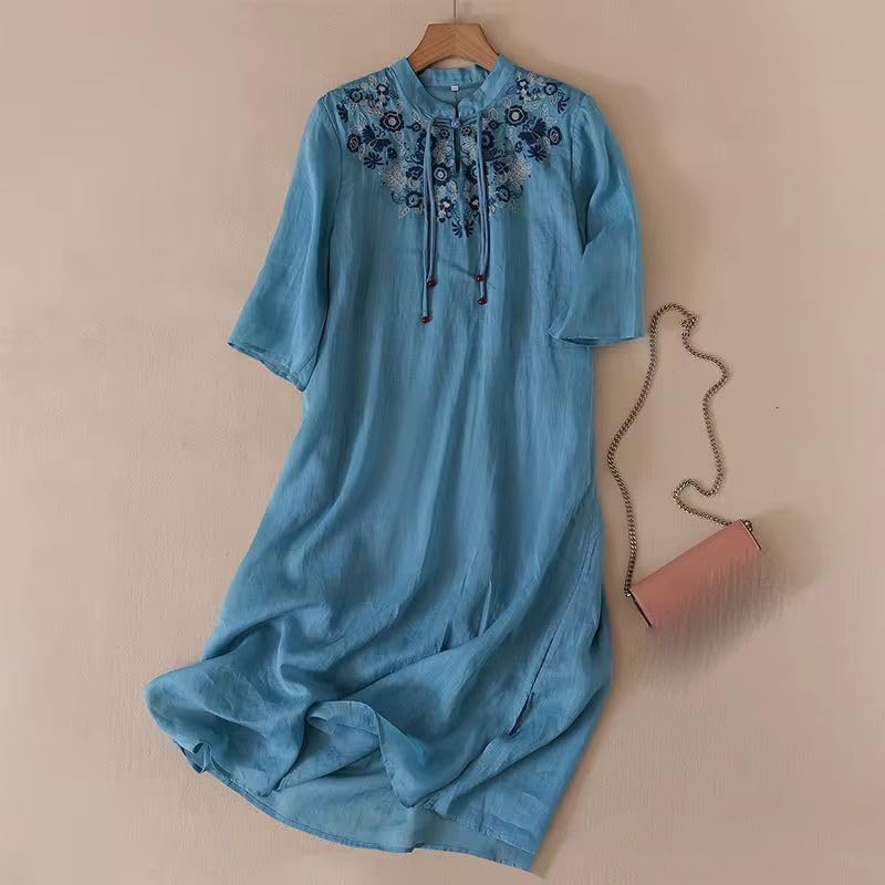 Robe d'été mi-longue style chinois en coton pour vos balades - 2