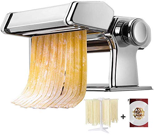 Manual de la máquina para pasta, estante para regalo y eBook de recetas de pasta, máquina para hacer pasta Acero inoxidable Pasta fresca Roller Cortador de máquina con abrazadera para espagueti Pasta