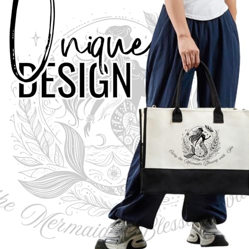 Bolsa Tote de Lona para Mujeres Amantes de Sirenas con Cierre y Correa miniatura 2