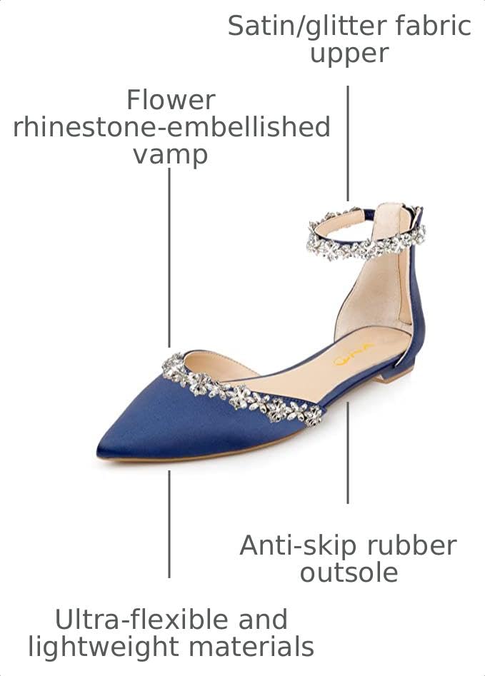 Image of XYD Women Classic Pointed Toe D'Orsay Wedding Flat Sandals Sparkly Rhinestones Ankle Strap Low Heel Dress Shoes with Zipper