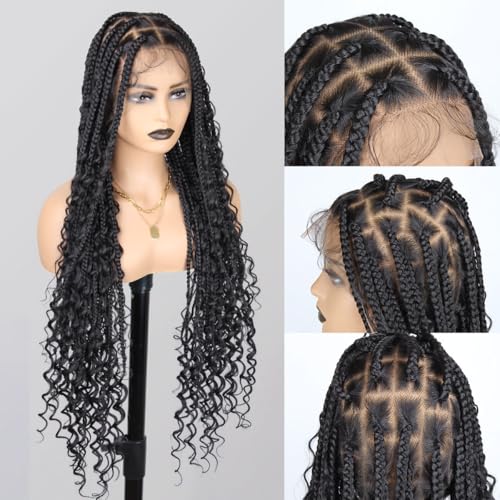 QUISDUIS 36 Inch Full Lace Boho Braided Wig