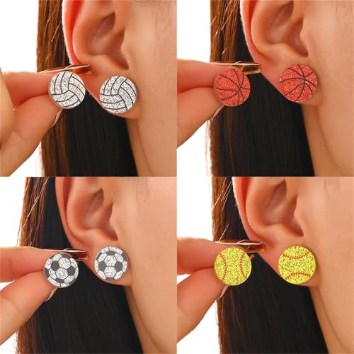 coadipress 6 Pairs Sport Acrylic Stud Earrings Set for Women Cute Glitter Football Baseball Basketball Volleyball Soccer Rugby Stud Earrings Sport Lover Birthday Mother's Day Game Day Gifts3