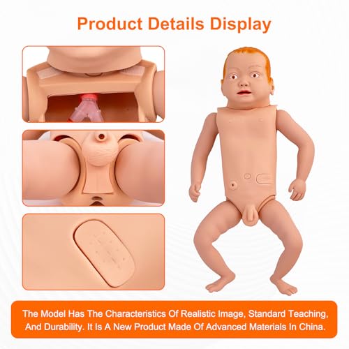 Image of Infant Patient Care Manikin - Premium Medical Model for Intubation, Gastric Lavage, Enema, & Catheterization Training Multifunctional Infant Human Simulator for Student /EMT Education