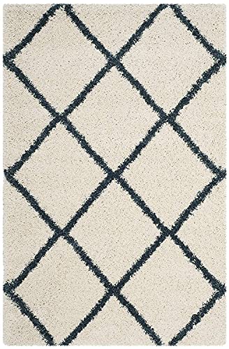 Image of Handwoven Premium Shaggy Fur Rectangular Rugs And Carpet For Living Room, Bedroom, Hall, Baby Room (5X7 Feet, Ivory & Slate Blue)