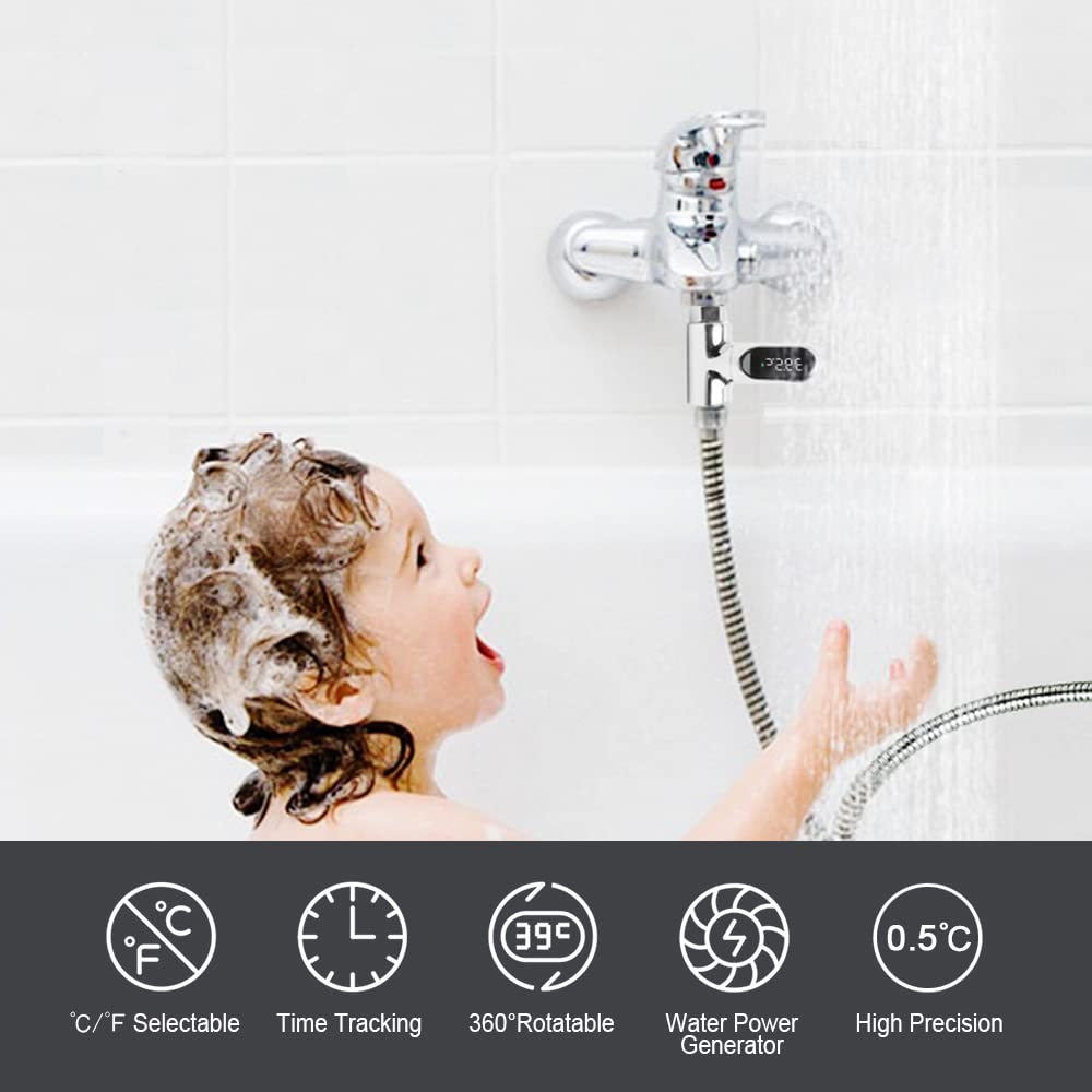 Thermomètres de Bain pour Bébé Thermomètre à Eau LED Affichage Numérique 0~100℃ Celsius/Fahrenheit Écran Rotatif 360°