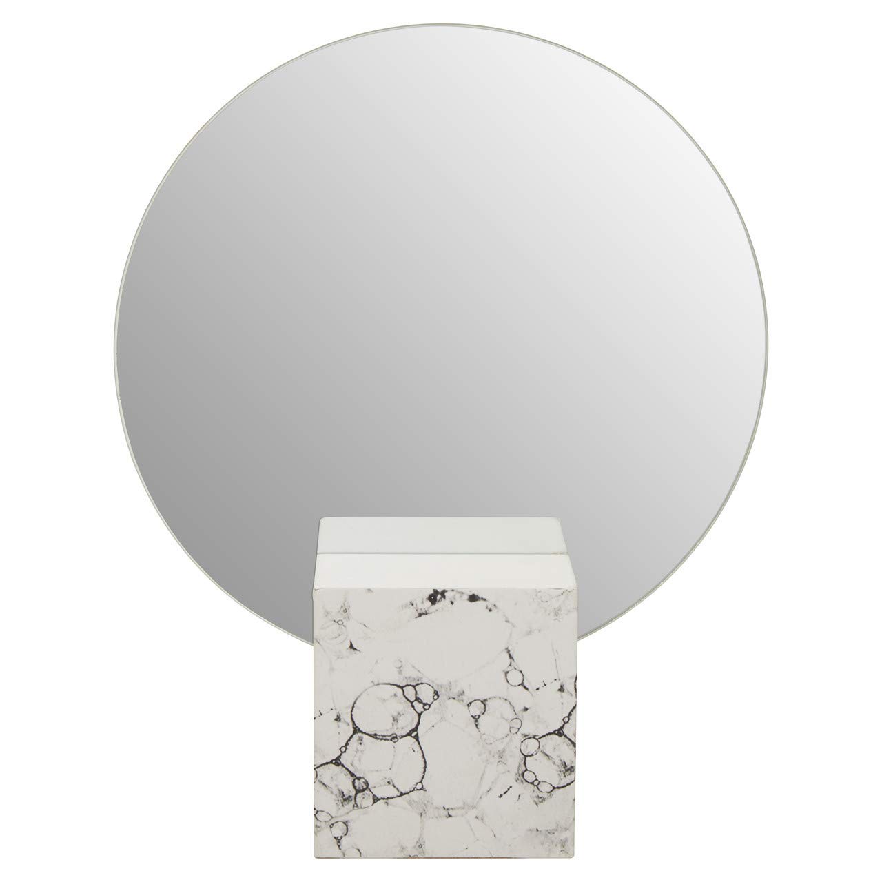 Orsina Unisex White Round Mirror, Unique Marble Base, Minimalist Wall Mirror, Compact Design, Ideal For Modern Spaces