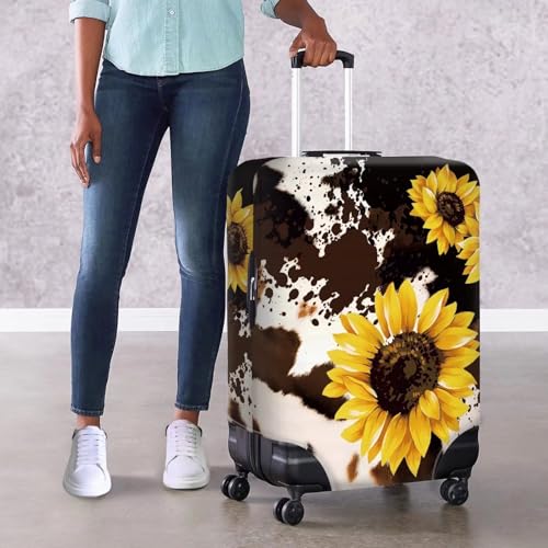 Image of Mumeson Cow Sunflower Travel Luggage Cover Suitcase Protector Fit 18 19 20 21 Inch for Women Portable Suitcase Case Cover Elastic Easy to Install Luggage Covers