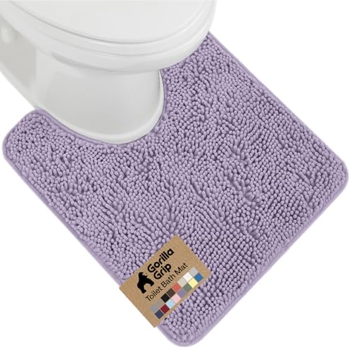 Image of GORILLA GRIP Plush Absorbent Shaggy Chenille Bath Rug Mat for Oval Toilet Base with Rubber Backing, Machine Washable Rugs, Soft Microfiber Contour Mats for Toilets, Bathroom Decor, Lt Purple