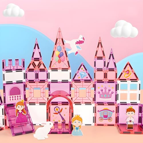 Image of Cable World Magnetic Tiles Building Blocks Set for Kids |Royal Theme Castle Tiles Toy with Unicorn & Character Figures | STEM Educational Magnet Tiles for Boys & Girls Age 3+ Years - 37 Pcs