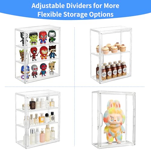Image of 3 Tier Acrylic Display Case for Figures, Wall-Mounted Clear Storage Organizer Box with 2 Movale Plates & Magnetic Door, Display Cases for Collectibles Action Figure, 2 Pack