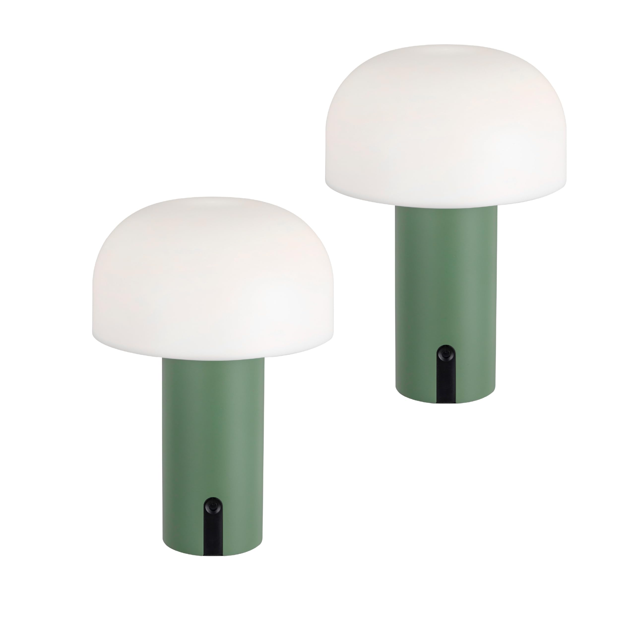 Baroni Home Set 2 Lampade LED Senza Fili – Design a Fungo, Dimmer Touch, Ricaricabile USB-C, Luce Calda 3000K, Impermeabile per Interni ed Esterni, Metallo Verniciato, Altezza 22 cm Verde, 2 Pezzi