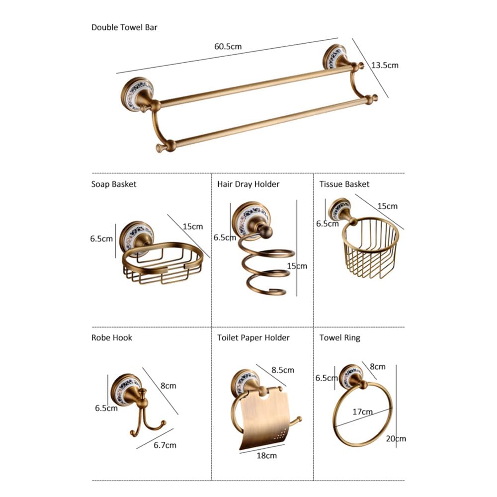 Set di accessori per il bagno in bronzo antico Mensola per asciugamani Porta asciugamani Porta carta igienica Gancio Prodotti per il bagno in ceramica,porta accappatoio,A