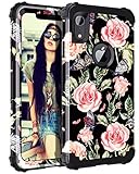 Casetego Compatible iPhone XR Case,Floral Three Layer Heavy Duty Hybrid Sturdy Armor Shockproof Full Body Protective Cover Case for Apple iPhone XR 6.1
