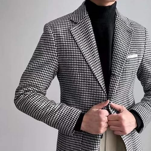 Mens Houndstooth Grid Plaid Check Tuxedo Dogstooth Suit Business Dress Slim Fit Blazers Jacket Coat3