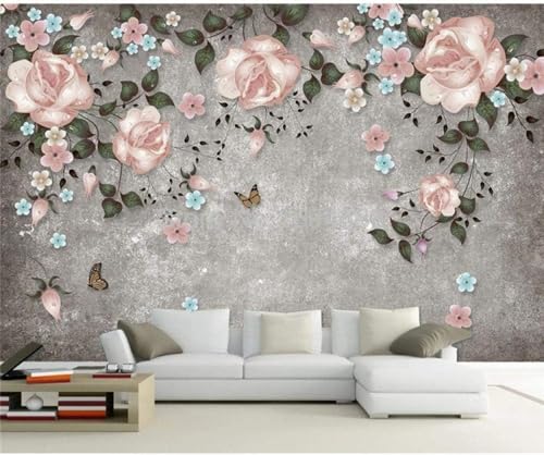 Tzxztt Minimalista Retro Colorido Flores Mariposas Moderno Papel Pintado 3D Seda Texturizada Primera Calidad Neutros Material Ideal Para SalóN Dormitorio-200cm×140cm