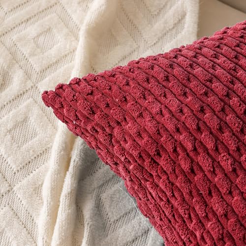 Set of 4 Burgundy Decorative Throw Pillow Covers 20x20 Inch Corduroy Pillow Covers for Bed Couch Sofa Living Room Soft Square Cushion Cases