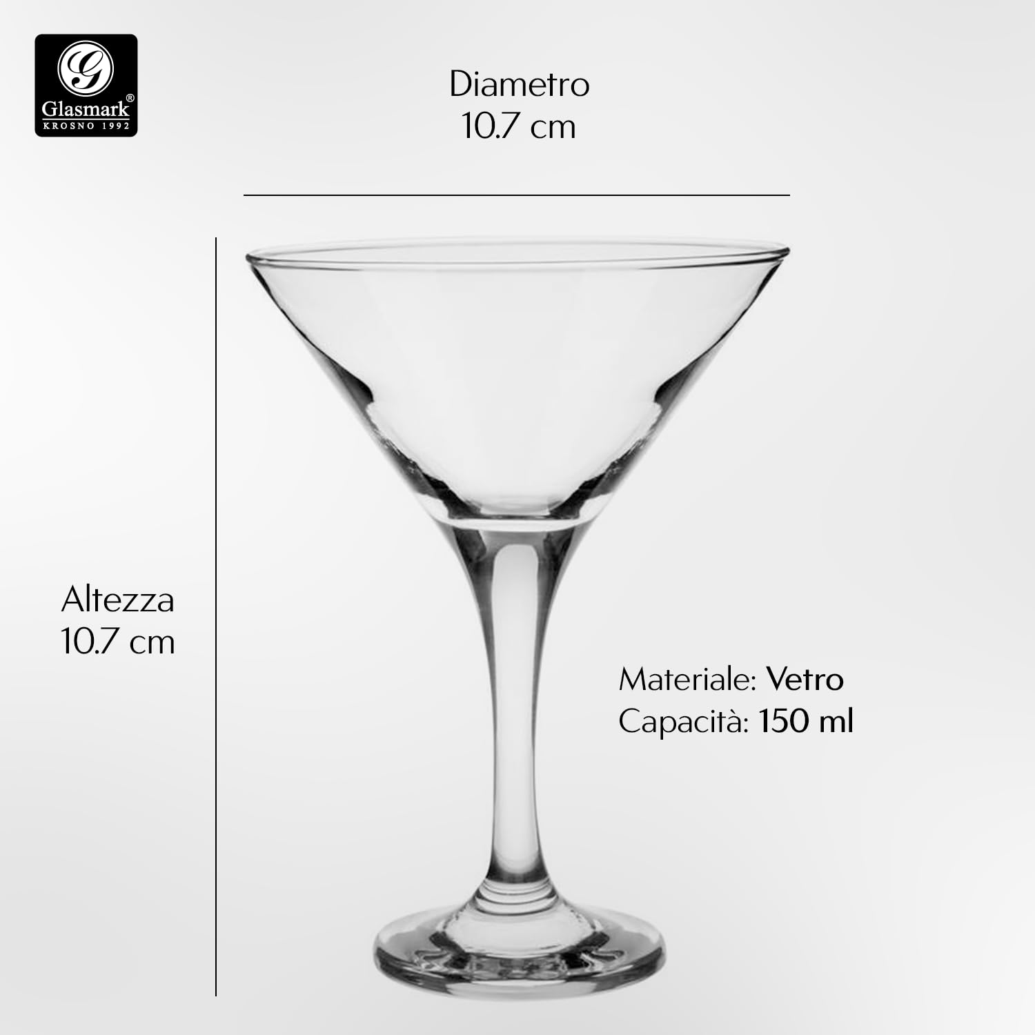 Glasmark KROSNO 1992 Bicchieri Set di Bicchieri per Martini Cocktail 6 Bicchieri da Martini con Stelo Lavabile in Lavastoviglie 6x150 ml