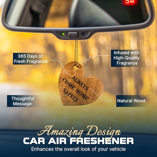 Image of Car Fragrance for 365 Days FreshWood Always Come Home Safely ❘ Rear View Mirror Air Freshener ❘ Mirror Car Hanging Ornament ❘ Gift for Him ❘ Gift for Her ❘ Hanging Car Freshener ❘ Love Gift