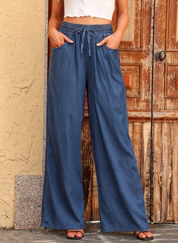 Sidefeel Women's Drawstring Wide Leg Jeans High Waisted Loose Fit Denim Pants2