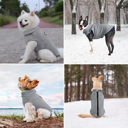 Idepet Hunde-Fleece-Weste, Pullover, mit Reißverschluss, Warmer Pullover, Hundejacke mit D-Ring-Leine, für den Winter, kaltes Wetter, Haustierpullover, Kleidung, Kapuzenpullover für kleine,